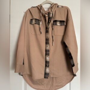 SHEIN Tan Plaid Accent hoodie